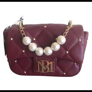 Badgley Mischka Mini Crossbody Bag Wine w/ Pearl Vegan Leather NWT (MSRP $129)